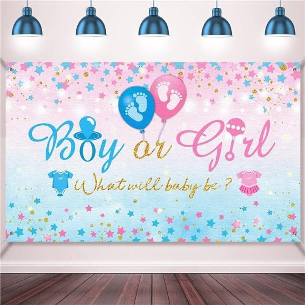 Gender Reveal Background Boy or Girl Backdrop Blue Pink Gender Reveal Party NEW - Picture 2 of 6